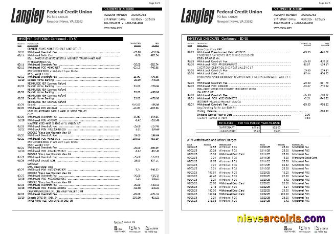 USA Langley Federal Credit Union bank statement, 6 pages 2